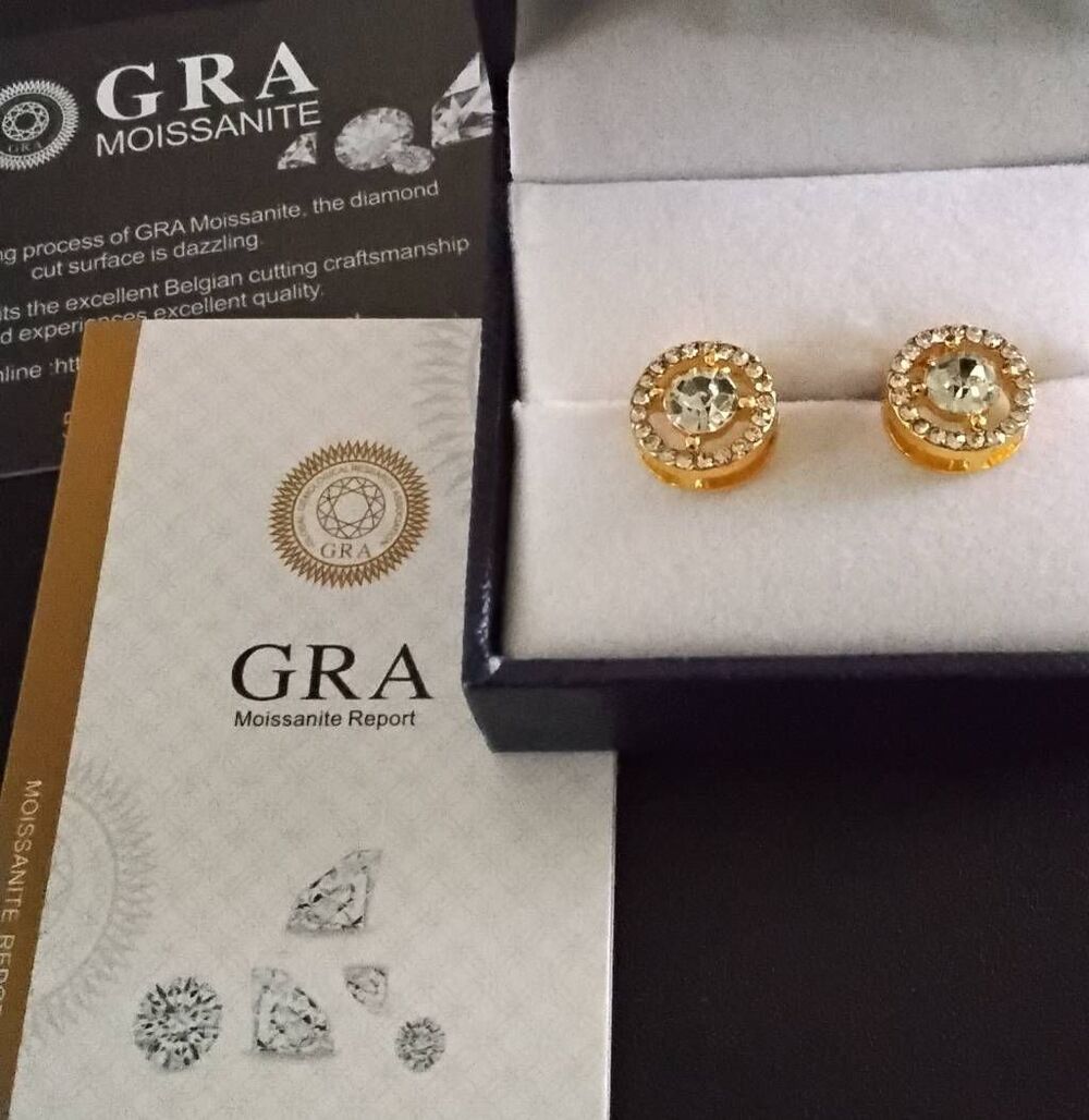 CERTIFIED GRA 2.5Ct. Genuine Moissanite Halo Stud Earrings~18KYG/925SS